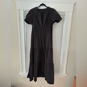 Black Short-Sleeve Tiered Maxi Dress